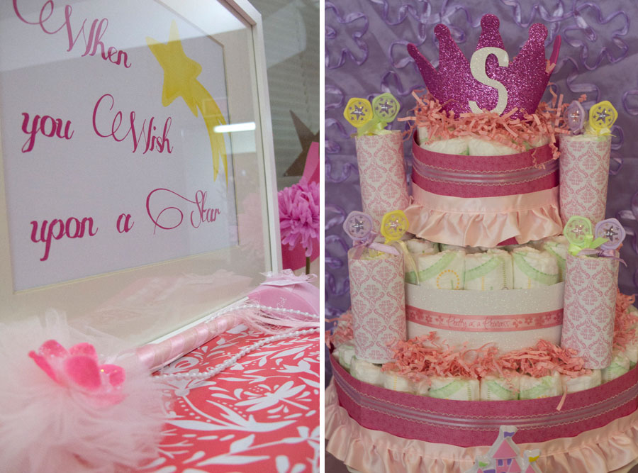 princess baby shower diaper cake and wish station